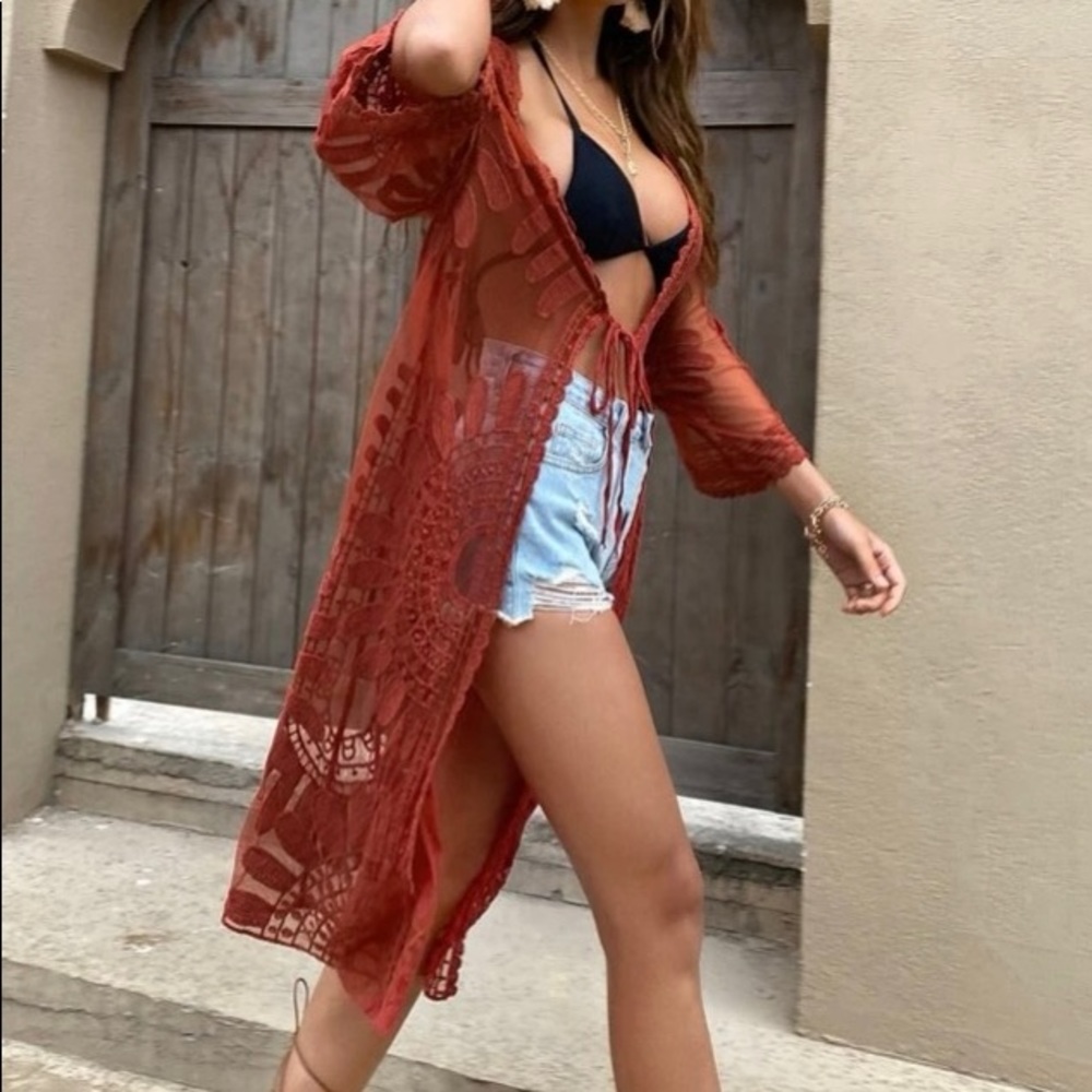 🆕LAST ONE!🛍 Sunset Sienna Bohemian Lace Detailed Kimono - Picture 3 of 4